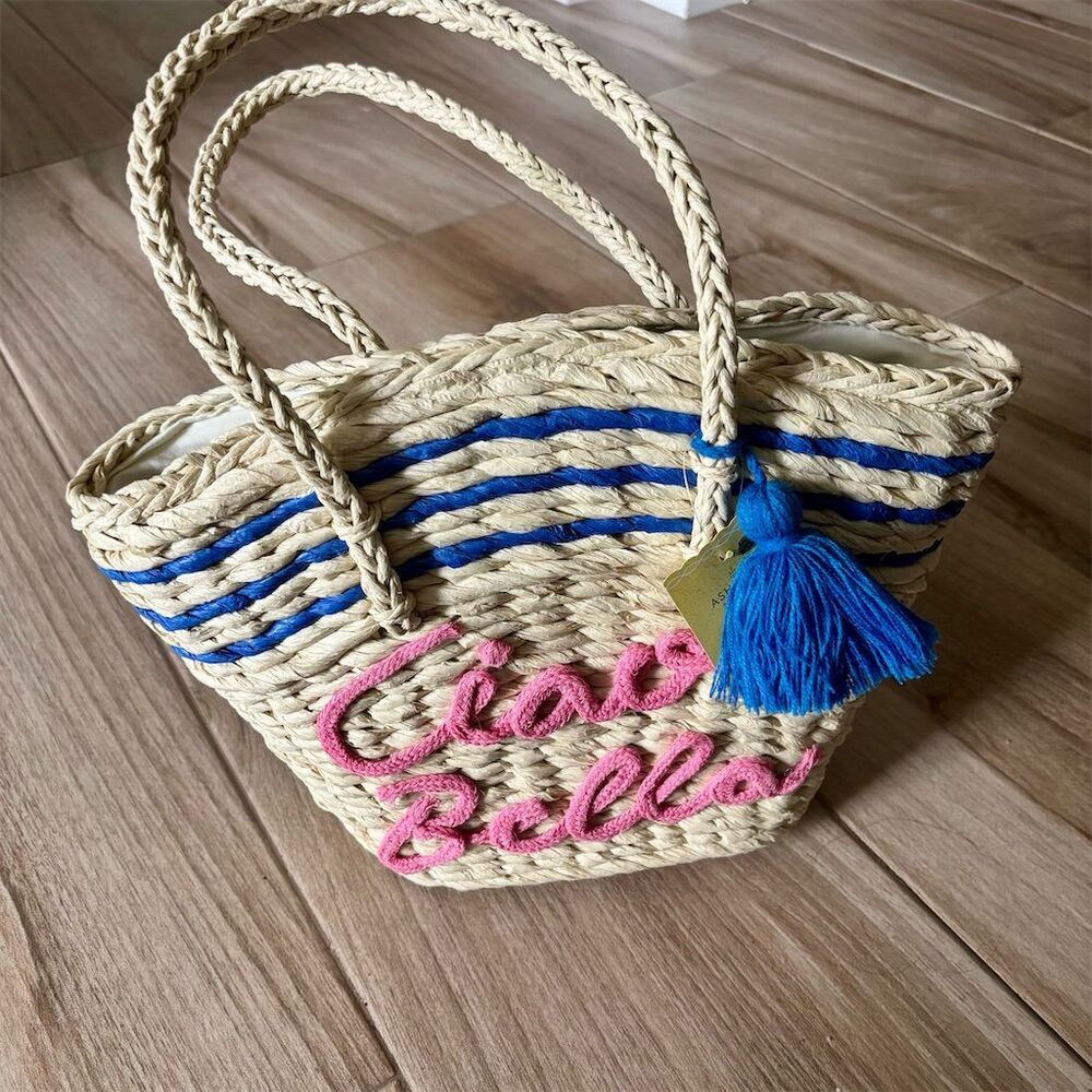 Ashland Women's Blue Straw Tote Bag with Tassel - Seaside Village